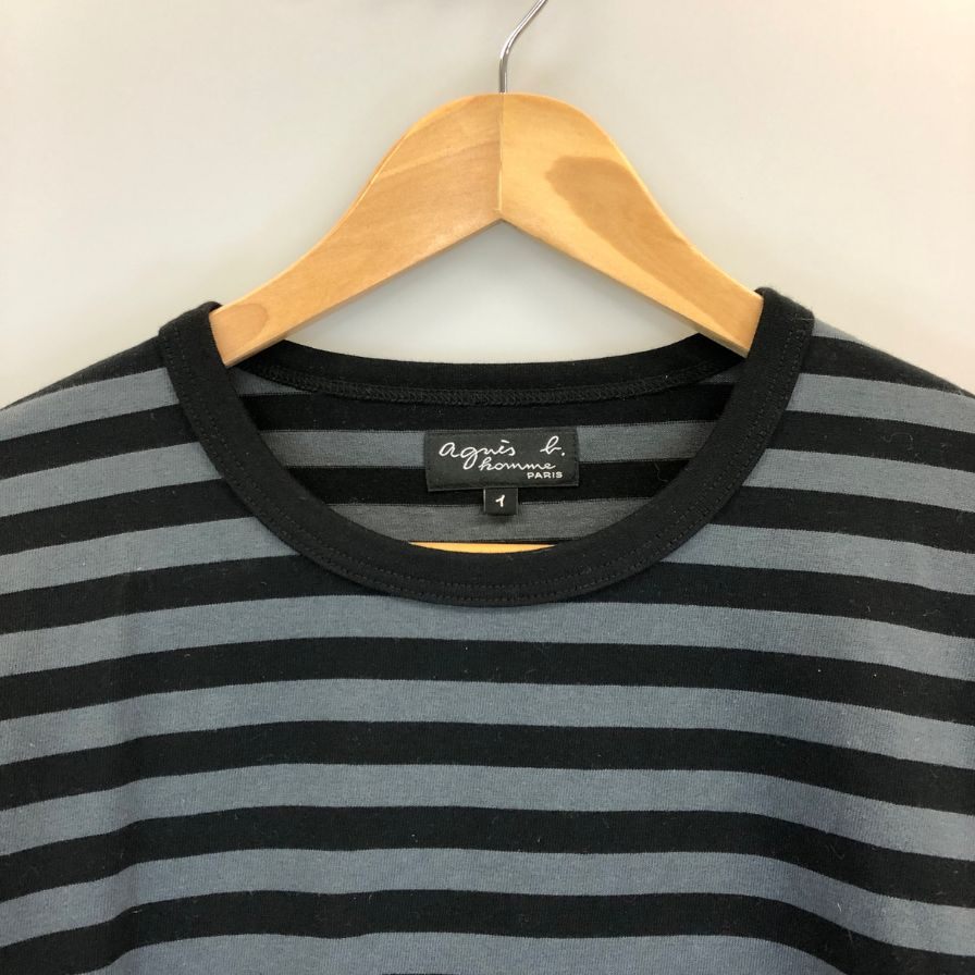極美品◆アニエスベー オム 長袖Tシャツ ボーダー メンズ サイズ1 agnès b. HOMME 【AFB4】