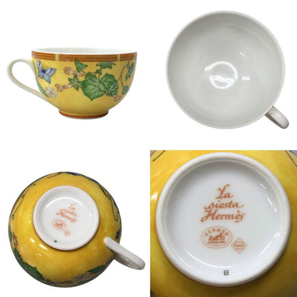 エルメス シエスタ カップ&ソーサー 花柄 イエロー系 2客セット HERMES【AFI28】【中古】