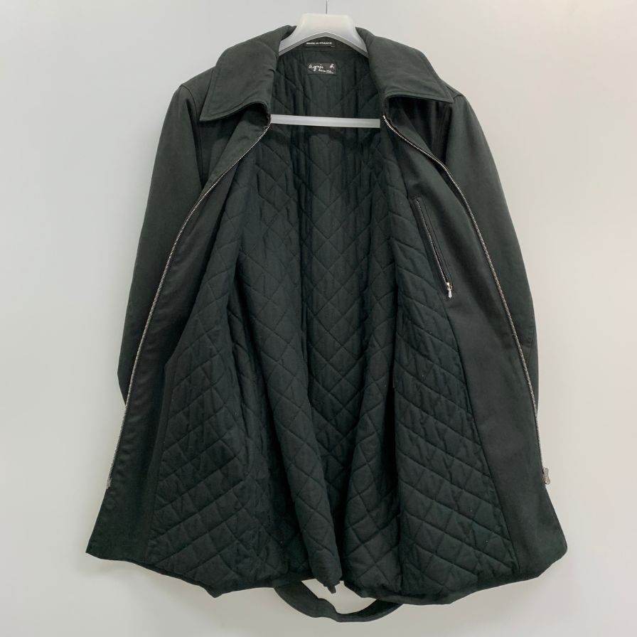 中古◆アニエスベー オム ハーフコート 90年代 フランス製 ブラック メンズ サイズ50 agnes b. 【AFA22】