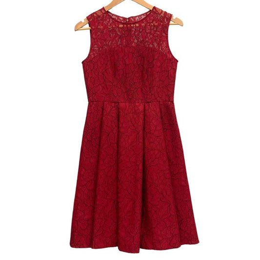 極美品◆グレースコンチネンタル ノースリーブワンピース レース 花柄 レッド系 レディース サイズ36 GRACE CONTINENTAL 【AFB6】