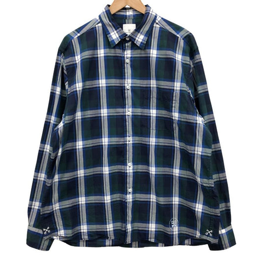 美品◆ユニフォームエクペリメント チェック 長袖シャツ 23SS UE-230019 メンズ サイズ3 ブルー Uniform Experiment 【AFB39】