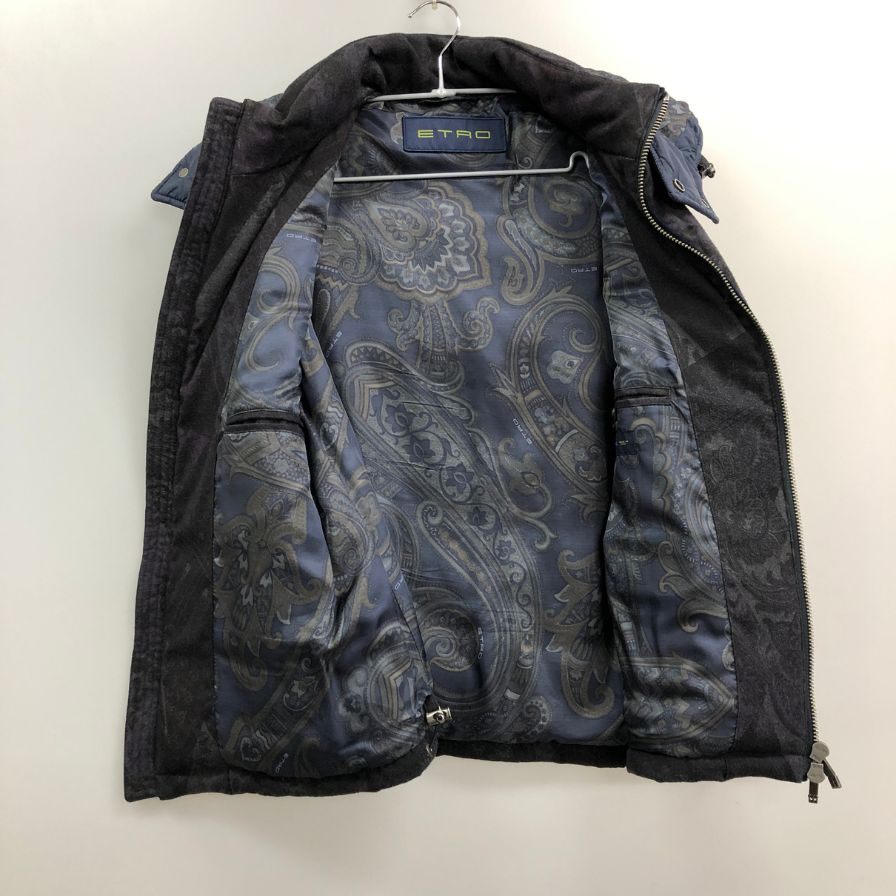美品◆エトロ ペイズリー柄 ダウン フーディーベスト ネイビー ブラック サイズXL ETRO 【AFA17】