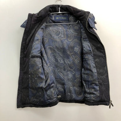 美品◆エトロ ペイズリー柄 ダウン フーディーベスト ネイビー ブラック サイズXL ETRO 【AFA17】