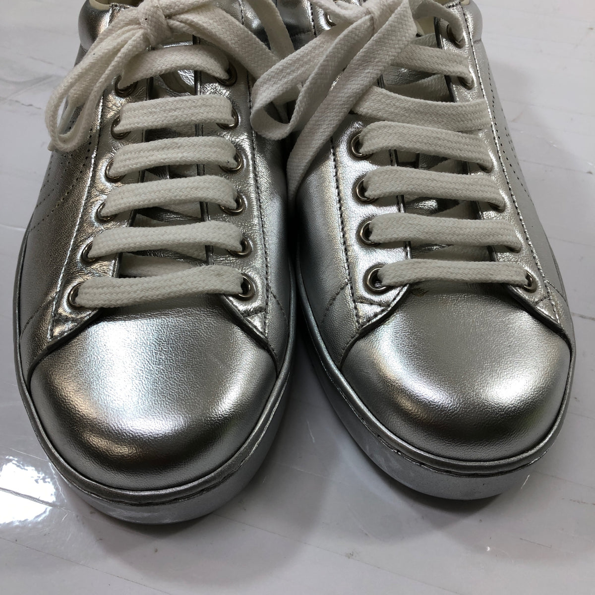 グッチ レザースニーカー インターロッキングG シルバー 660266 レディース サイズ6 GUCCI 約25.0cm【YB2】