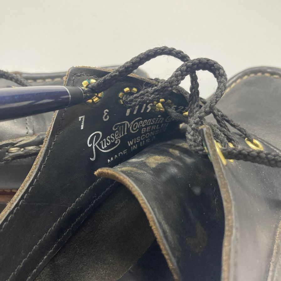 ラッセルモカシン デッキシューズ フィッシングオックスフォード カーフ メンズ ブラック サイズ7E  RUSSELL MOCCASIN 約25.0cm【AFC15】