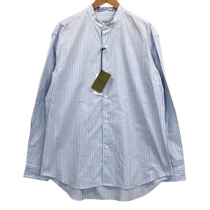 新品同様◆ジョンスメドレー シャツ ノーカラー バンドカラー 長袖 ストライプ メンズ ブルー系 サイズL JOHN SMEDLEY 【AFB2】