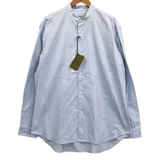 新品同様◆ジョンスメドレー シャツ ノーカラー バンドカラー 長袖 ストライプ メンズ ブルー系 サイズL JOHN SMEDLEY 【AFB2】