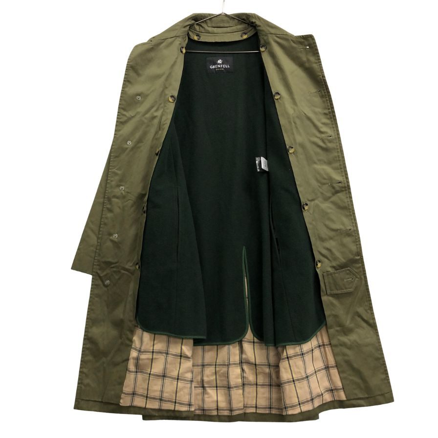 極美品◆グレンフェル ステンカラーコート Slim Campbell コットンギャバジン オリーブ ライナー付 サイズ36 GRENFELL 【AFA1】
