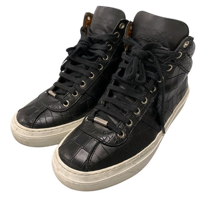 ジミーチュウ スニーカー ハイカット 型押し イタリア製 レディース ブラック サイズ39 JIMMY CHOO 約24.5cm【AFD9-2】
