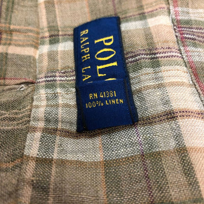 極美品◆ポロ ラルフローレン リネンシャツ 長袖 チェック ブラウン系  サイズS  Polo Ralph Lauren 【AFB10】