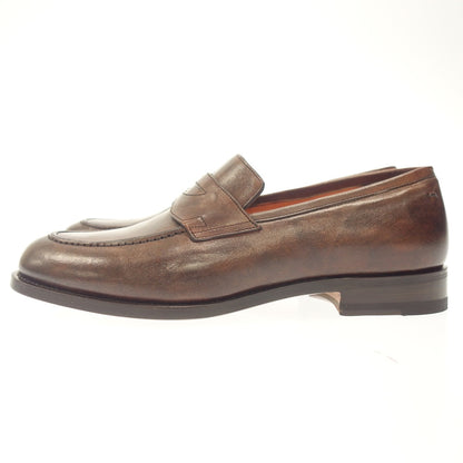 Unused ◆ Santoni Leather Shoes Coin Loafers Men's Brown Size 5.5 Santoni [AFD6] 