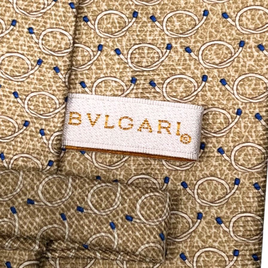 ブルガリ ネクタイ シルク100% 総柄 ベージュ BVLGARI【AFI12】
