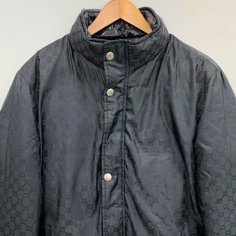 中古◆グッチ ダウンジャケット ナイロン GG柄 リバーシブル メンズ ネイビー サイズ50 GUCCI 【AFF24】