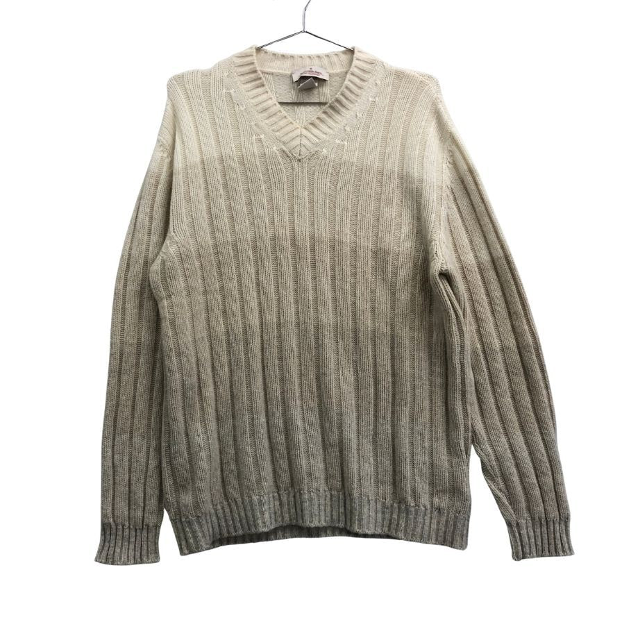 美品◆エルメネジルドゼニア ニットセーター カシミヤ100% グラデーション Vネック ホワイト系 サイズ48 メンズ Ermenegildo Zegna 【AFB41】