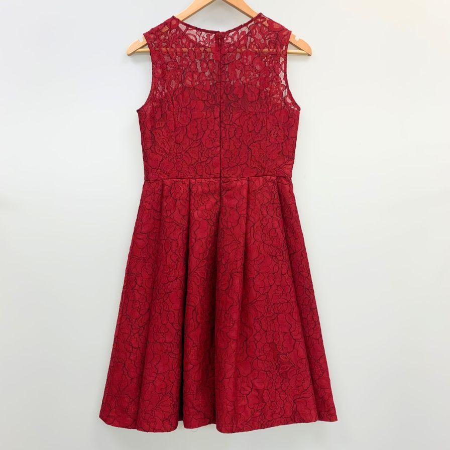 極美品◆グレースコンチネンタル ノースリーブワンピース レース 花柄 レッド系 レディース サイズ36 GRACE CONTINENTAL 【AFB6】