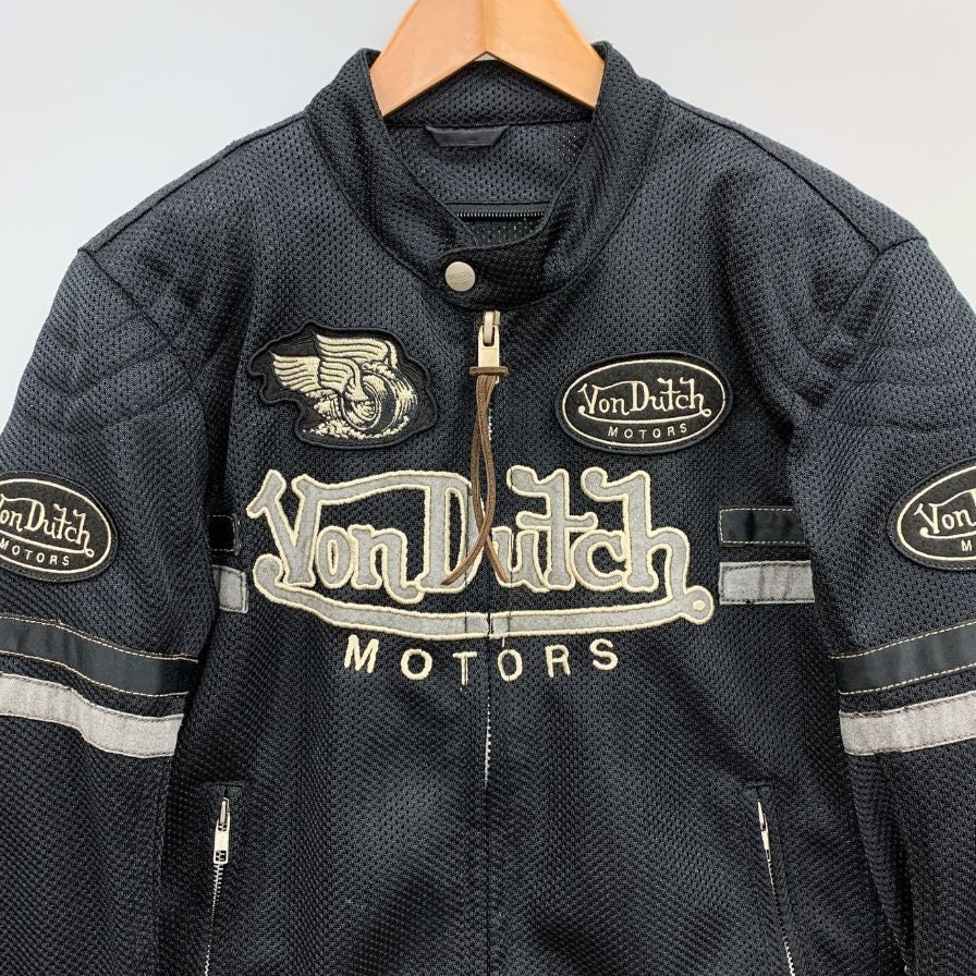 中古■ボンダッチ メッシュジャケット ワッペン 刺繍 ジップ メンズ ブラック サイズM Von Dutch 【AFB26】