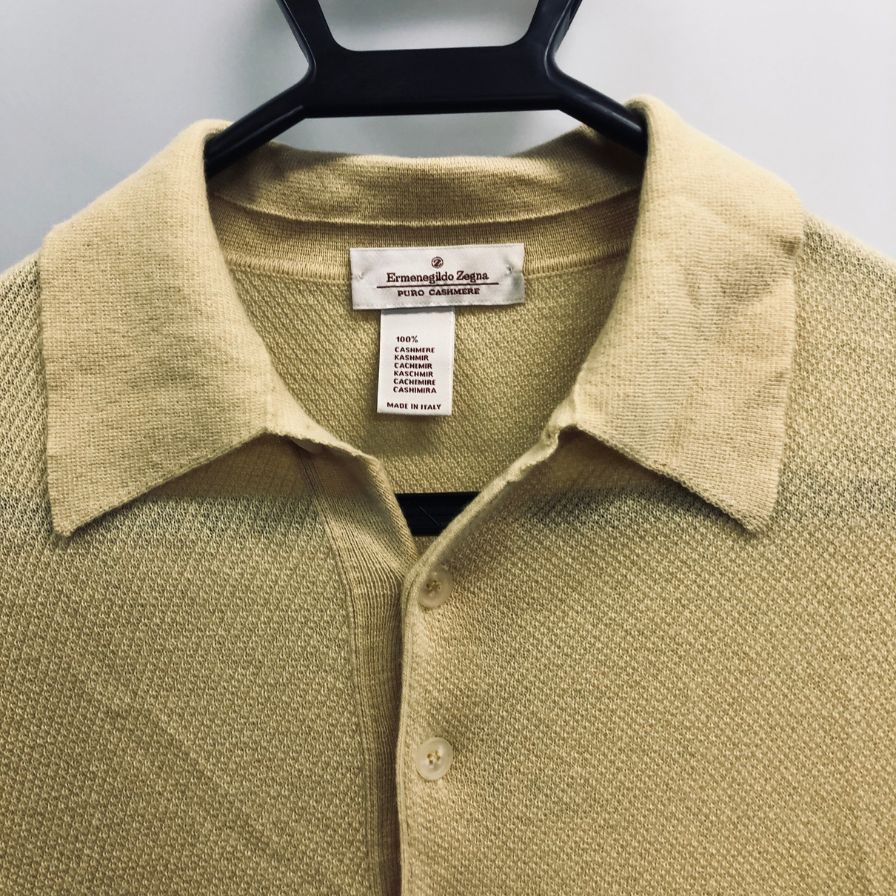 美品◆エルメネジルドゼニア ニット長袖シャツ カシミヤ イエロー サイズM/50 Ermenegildo Zegna 【AFF19】