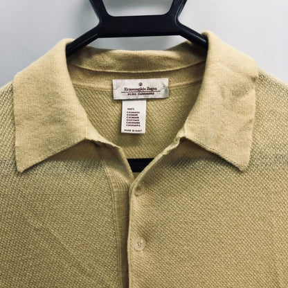 美品◆エルメネジルドゼニア ニット長袖シャツ カシミヤ イエロー サイズM/50 Ermenegildo Zegna 【AFF19】