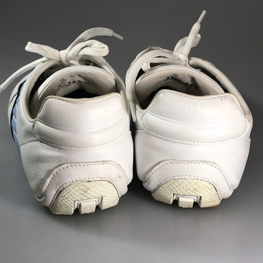 プラダ ドライビングシューズ レザー 505 ホワイト×ブルー レディース サイズ36.5 PRADA 約23.5cm【AFC42】