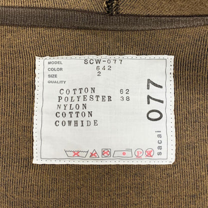 美品◆サカイ ジップアップパーカー Sponge Sweat x Nylon Twill Hoodie カーキ レディース サイズ2 SCW-077 Sacai 【AFB7】