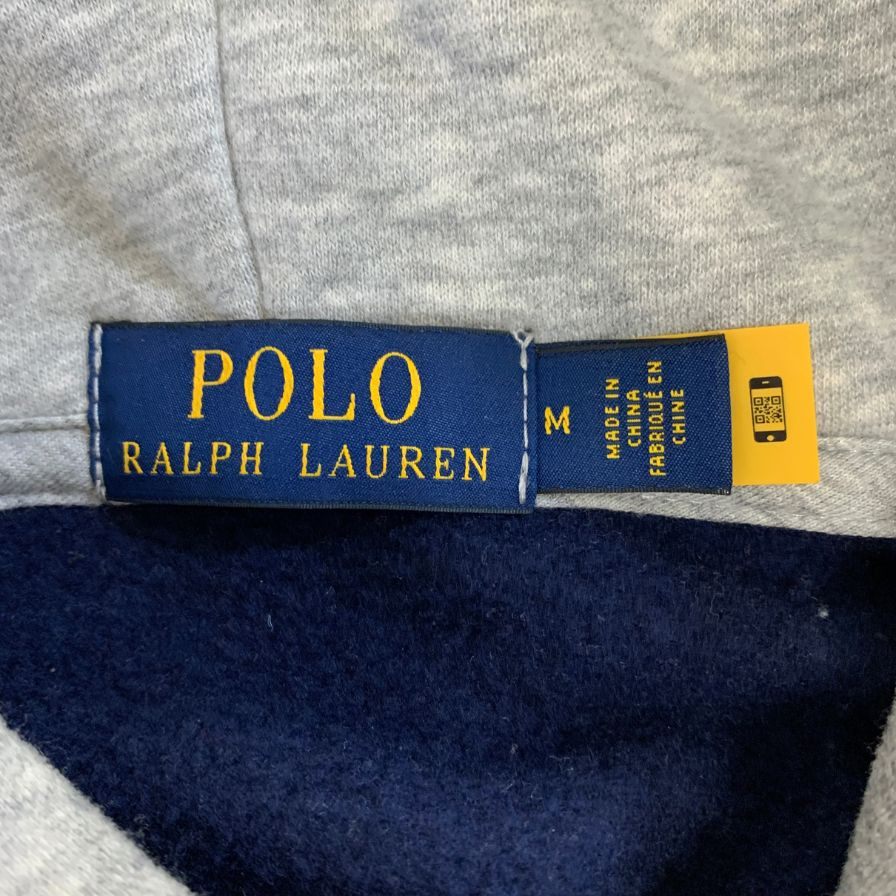 中古◆ポロ ラルフローレン 国内正規 ポロベア プルオーバー パーカー トリコカラー メンズ サイズM ネイビー  Polo Ralph Lauren 【AFB43】