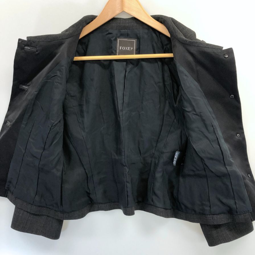 美品◆フォクシー アンサンブル スーツ ジャケット 24939 40サイズ ダークグレー FOXEY 【AFB45】