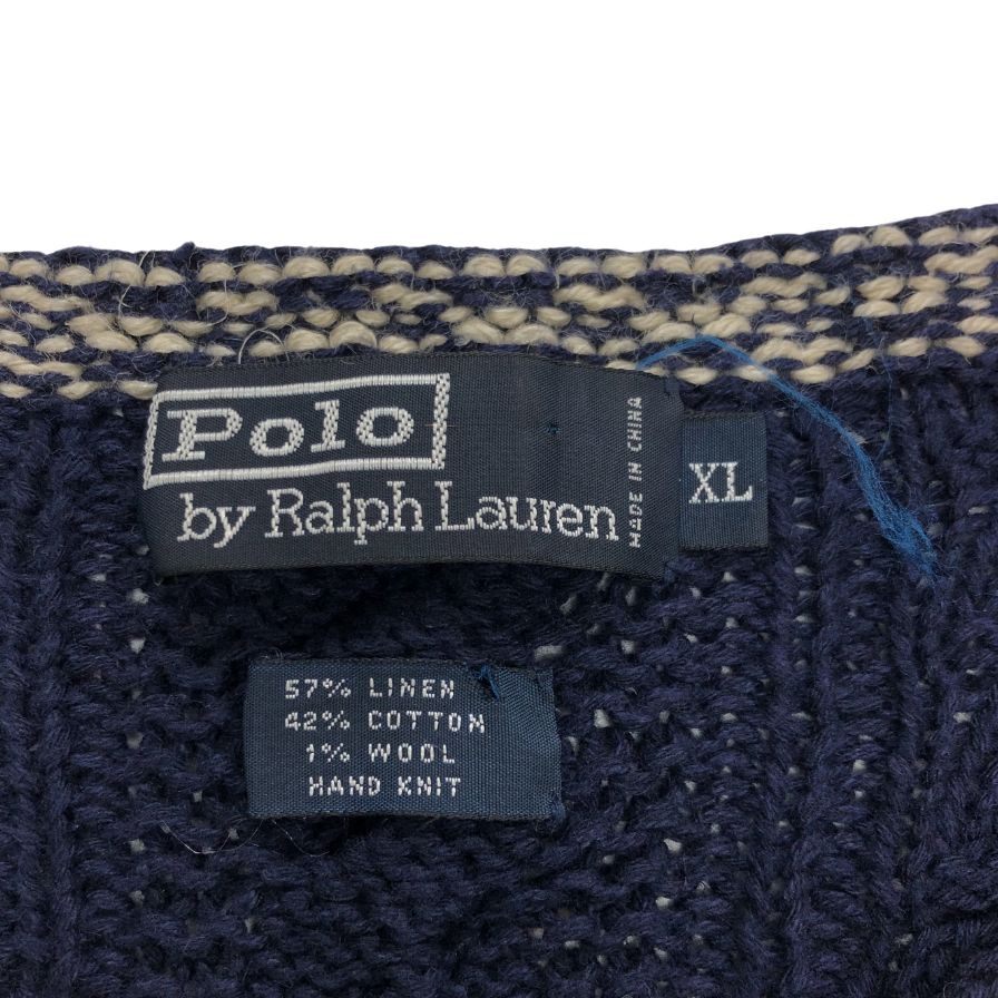 美品◆ポロ ラルフローレン プルオーバーニット Vネック ハンドニット ネイビー サイズXL POLO RALPH LAUREN 【AFB48】