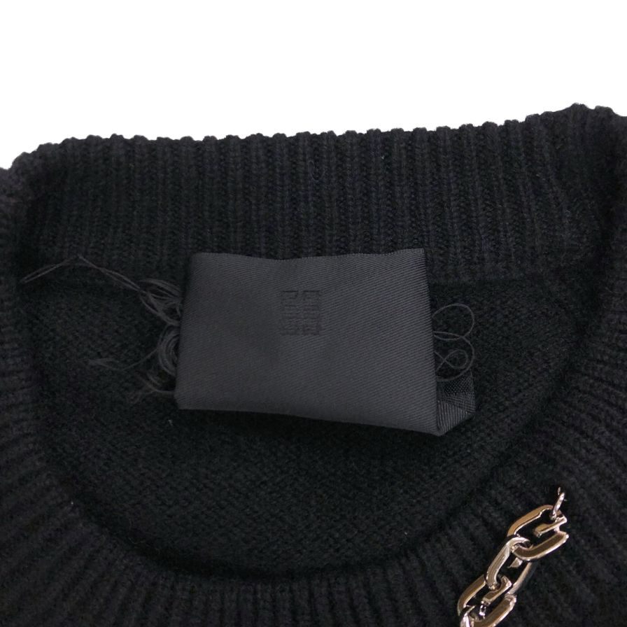 極美品◆ジバンシー ラウンドネックニット セーター ネックチェーン レディース カシミア サイズM ブラック BW90CM4Z9K GIVENCHY 【AFB5】
