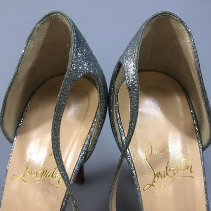 クリスチャンルブタン ヒールパンプス オープントゥ ラメ シルバー レディース サイズ34 Christian Louboutin 約21.0cm【AFD2】