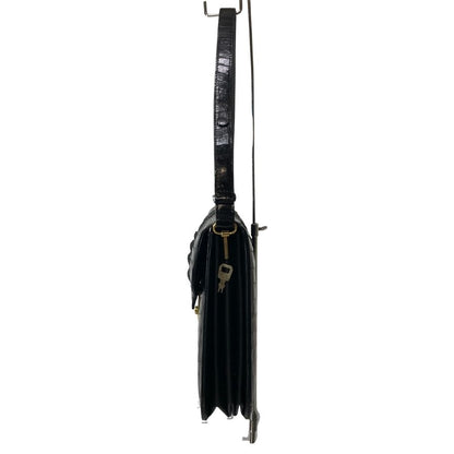 ノーブランド クロコ型押し ハンドバッグ ゴールド金具 ブラック【AFE5】