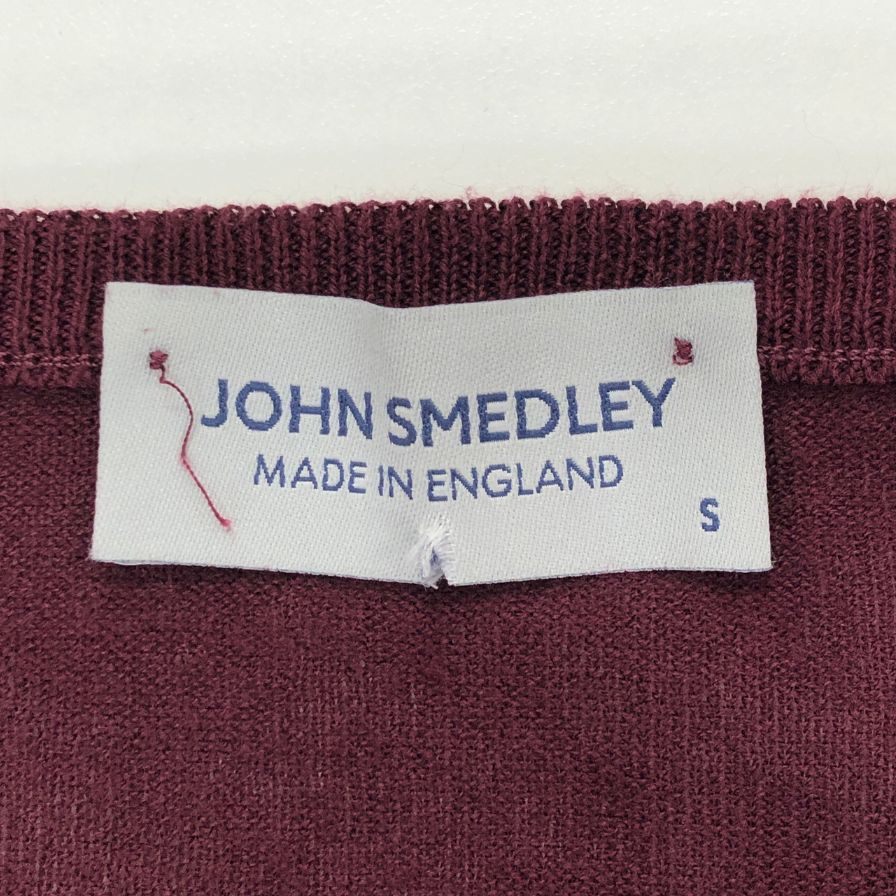 美品◆ジョンスメドレー ニット ロングスリーブニット Vネック ボルドー メンズ サイズS JOHN SMEDLEY 【AFB14】