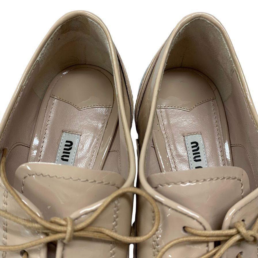ミュウミュウ レザーシューズ エナメル ビジュー ピンク サイズ39 レディース MIUMIU 約25.5cm【AFD9-2】