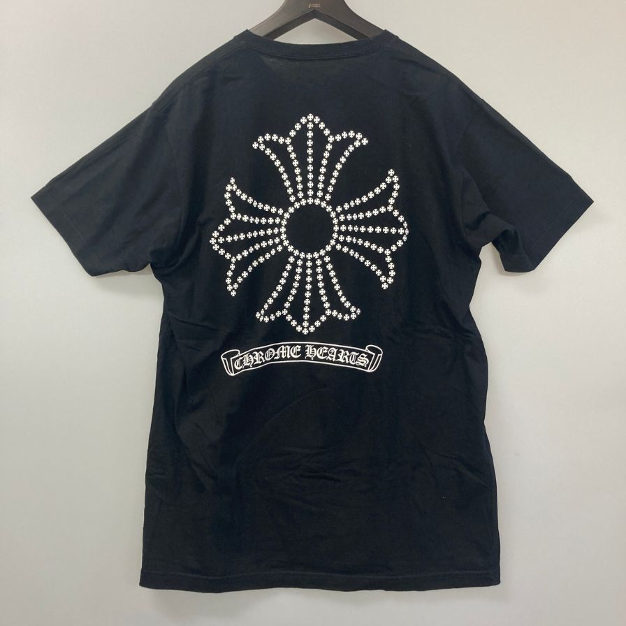 美品◆クロムハーツ Tシャツ ポケットT 胸元ロゴ バックプリント クロス  ブラック サイズL メンズ CHROME HEARTS 【AFB4】
