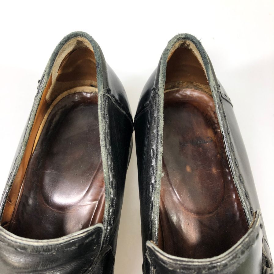 サントーニ スリッポン レースアップ ステッチ カーフ メンズ ブラック サイズUK6.5 Santoni 約25.5cm【AFC50】