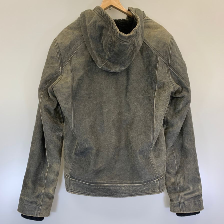 中古◆ハーレー レザー ジップパーカー 裏ボア グレー系 メンズ サイズ表記不明 Hurley 【AFF21】
