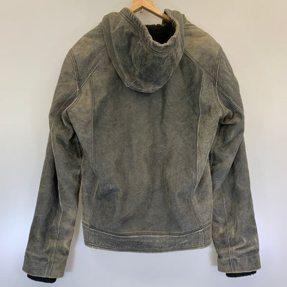中古◆ハーレー レザー ジップパーカー 裏ボア グレー系 メンズ サイズ表記不明 Hurley 【AFF21】