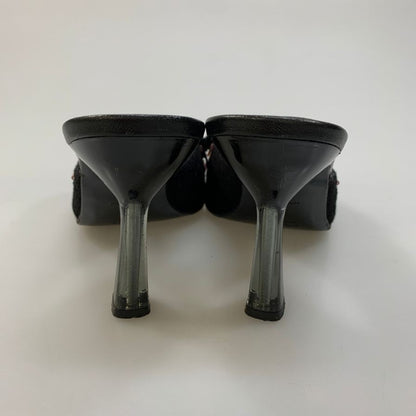 プラダ ミュール サンダル ビーズあしらい クリアヒール レディース サイズ37.5 ブラック PRADA 約24.5cm【AFC41】