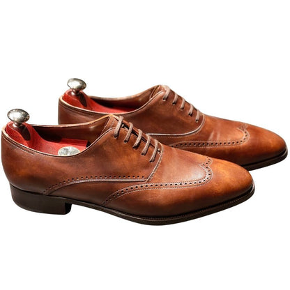 極美品◆ジョンロブ レザーシューズ ハットン ウイングチップ ミスティカーフ サイズ8.5 メンズ ブラウン系 JOHN LOBB HUTTON ビジネスシューズ 約26.5cm【LA】【中古】