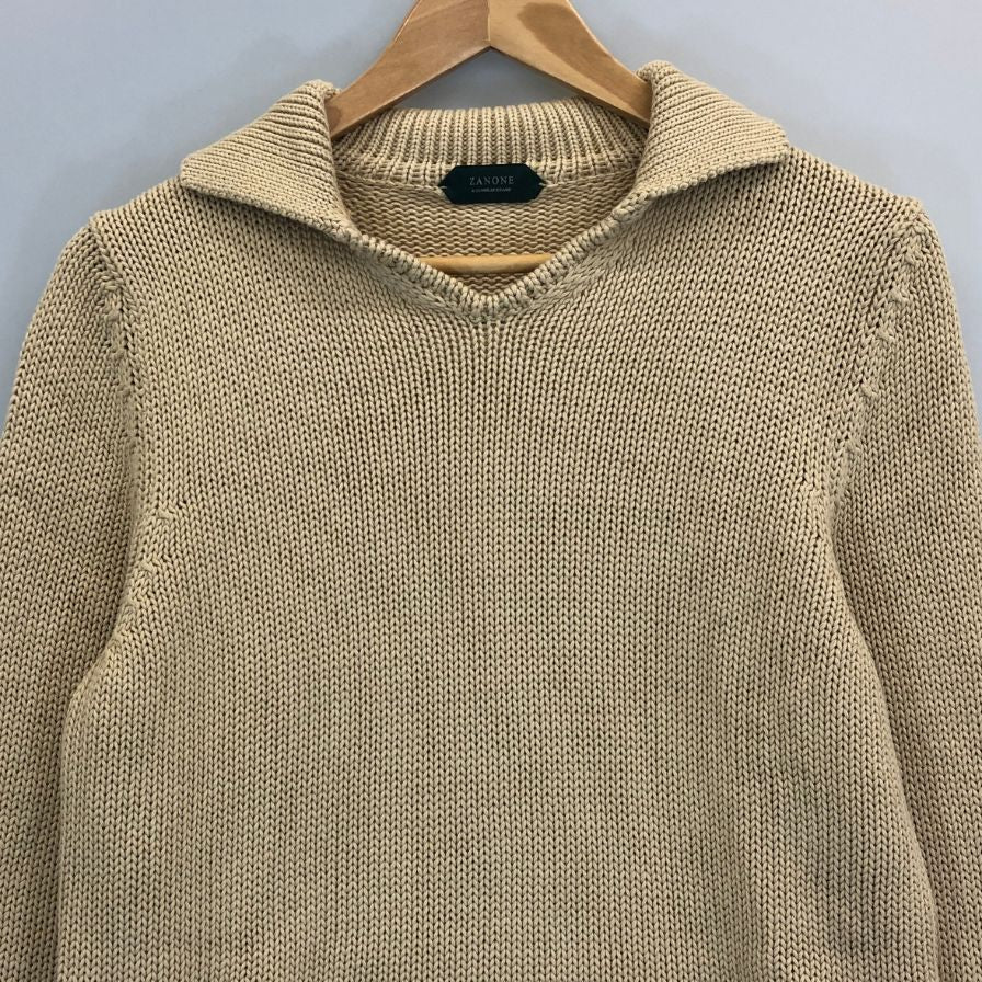 美品◆ザノーネ ニット 厚手 襟付き ニット メンズ ベージュ サイズ48 ZANONE 【AFB29】