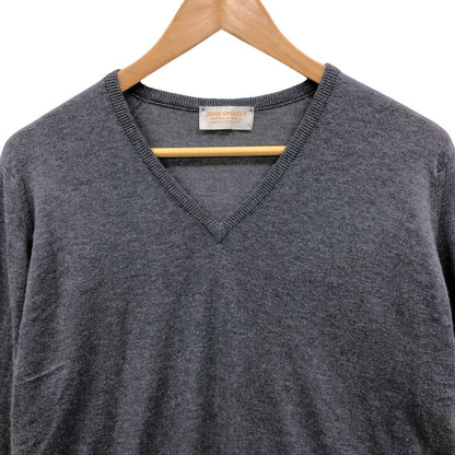 美品◆ジョンスメドレー セーター Vネック ニット コットン カシミア 薄手 グレー メンズ サイズM JOHN SMEDLEY 【AFB9】