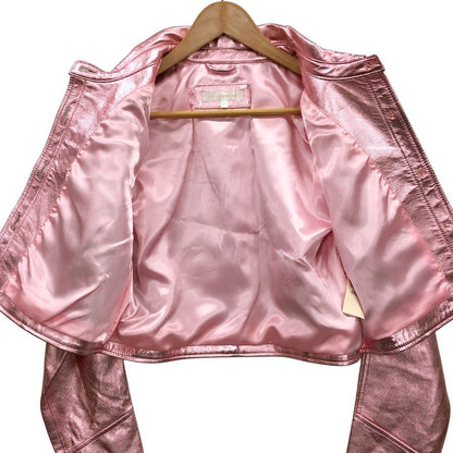 極美品◆ラブシャックファンシー ラメ レザー ジャケット ショート丈 ラムレザー レディース サイズM ピンク  love shack fancy 【AFB24】