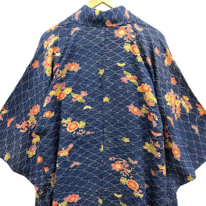 浴衣 青海波文様 花柄 紺青 レディース ノーブランド【AFB15】【中古】