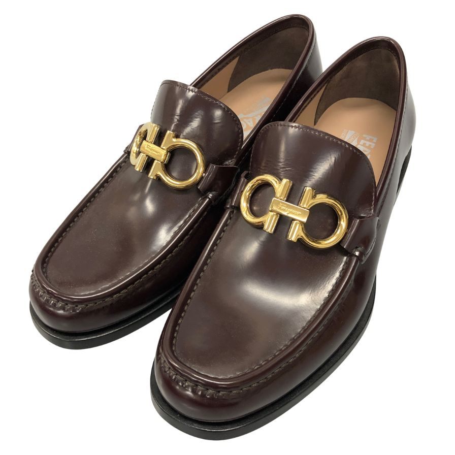 フェラガモ ビットローファー ゴールド メンズ ブラウン サイズ6EE Ferragamo 約24.5cm【AFD3】
