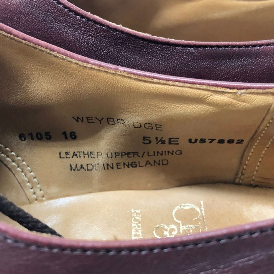 クロケット&ジョーンズ 6105 ウェイブリッジ ウイングチップ カーフ バーガンディ UK5.5E 360ラスト メンズ CROCKETT&JONES WEYBRIDGE ビジネスシューズ 約24.5cm【LA】【中古】