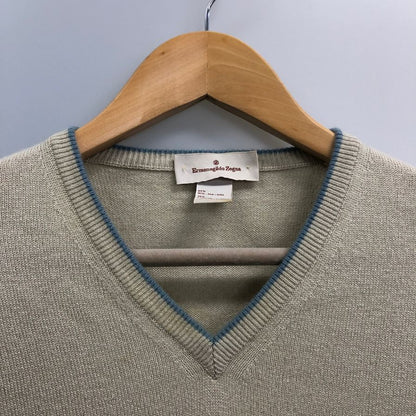 美品◆エルメネジルドゼニア ニットセーター シルク カシミヤ Vネック ベージュ系 サイズ50 メンズ Ermenegildo Zegna 【AFB41】