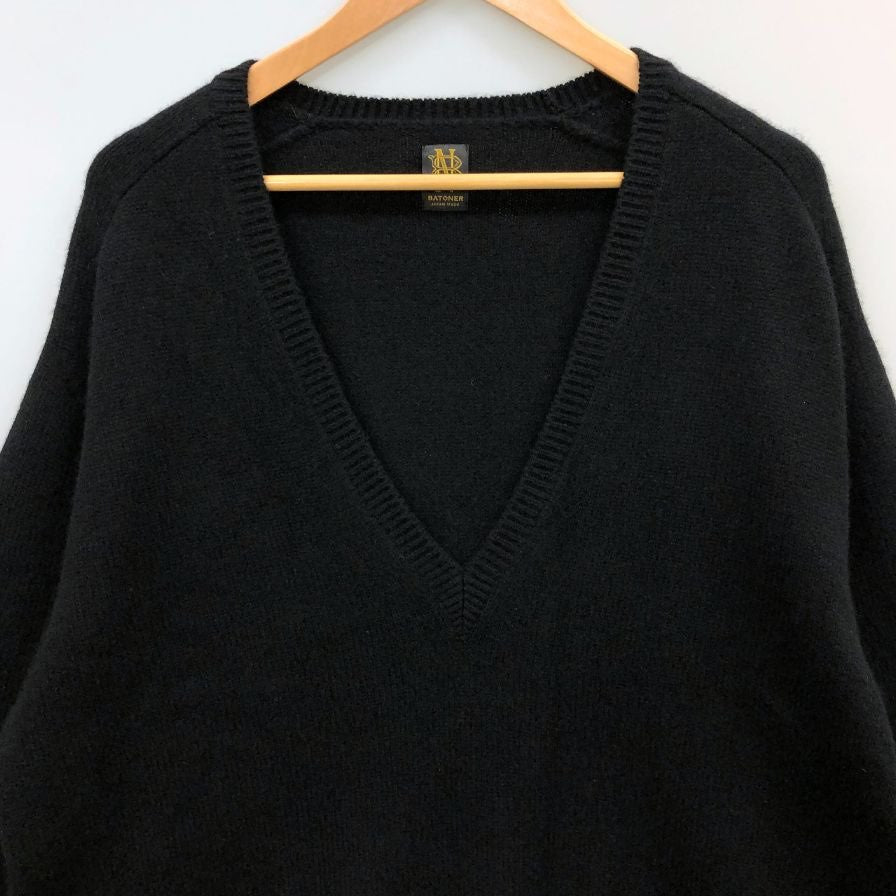 美品◆バトナー ウール Vネック ニット セーター メンズ ブラック サイズL BATONER 【AFB47】