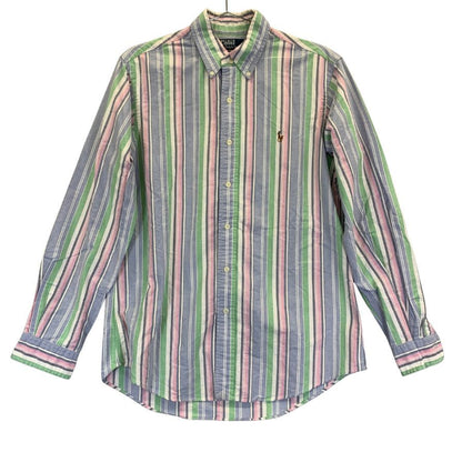 中古◆ポロ ラルフローレン ボタンダウンシャツ 90S ストライプ ブルー メンズ サイズM Polo Ralph Lauren 【AFB4】