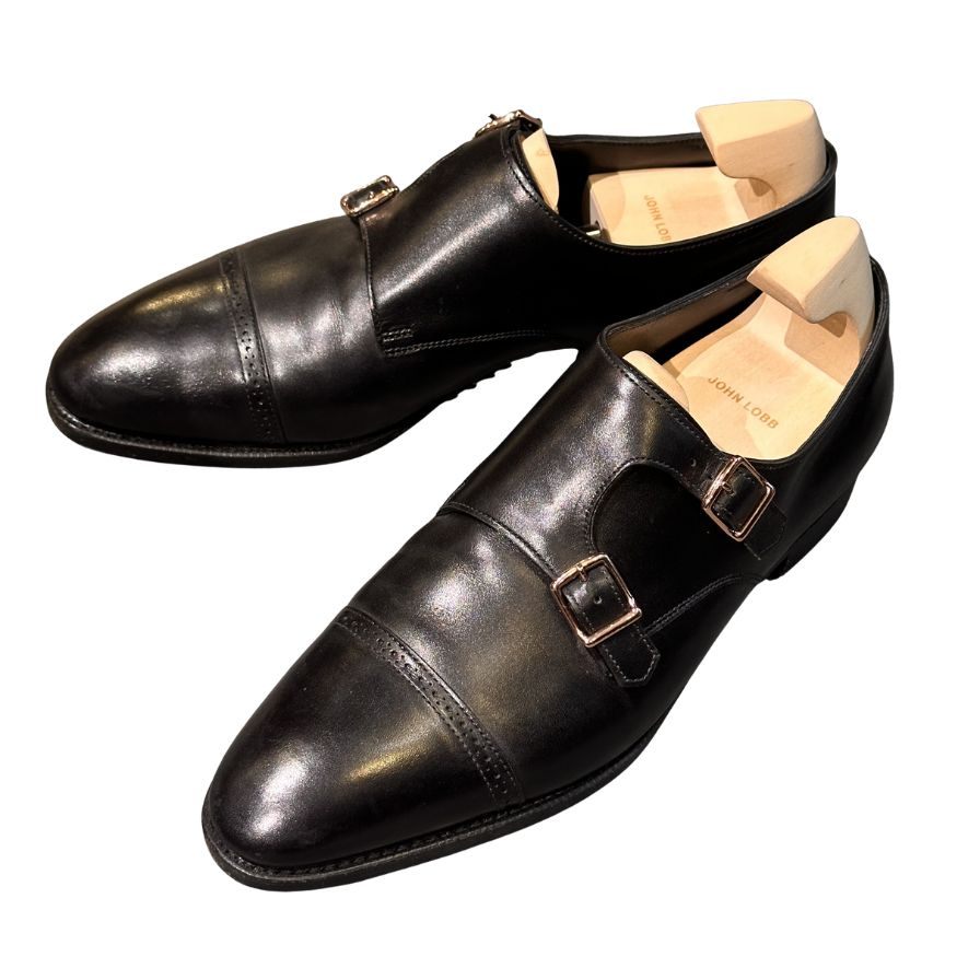 ジョンロブ レザーシューズ ダブルモンク フィリップ2 ダブルバックル ブラック メンズ サイズUK7.5E JOHN LOBB ビジネスシューズ 約26.0cm【LA】【中古】
