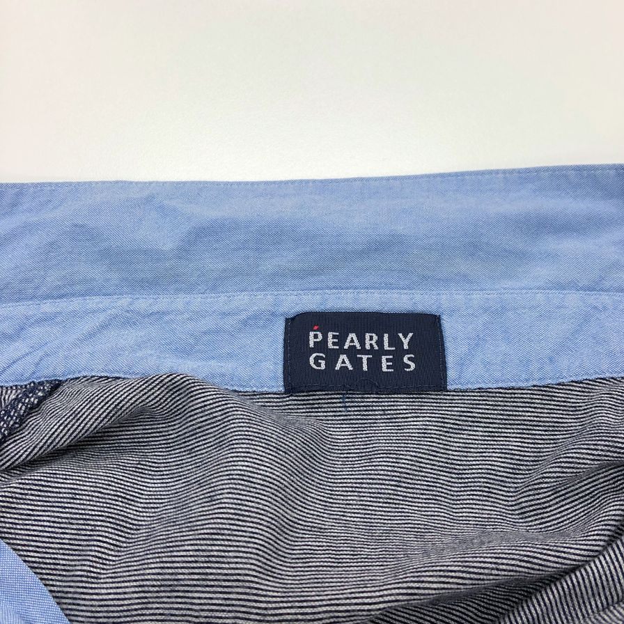 中古◆パーリーゲイツ ポロシャツ 半袖 切替 ボーダー プリント デザイン グレー メンズ サイズ4 PEARLY GATES 【AFB34】