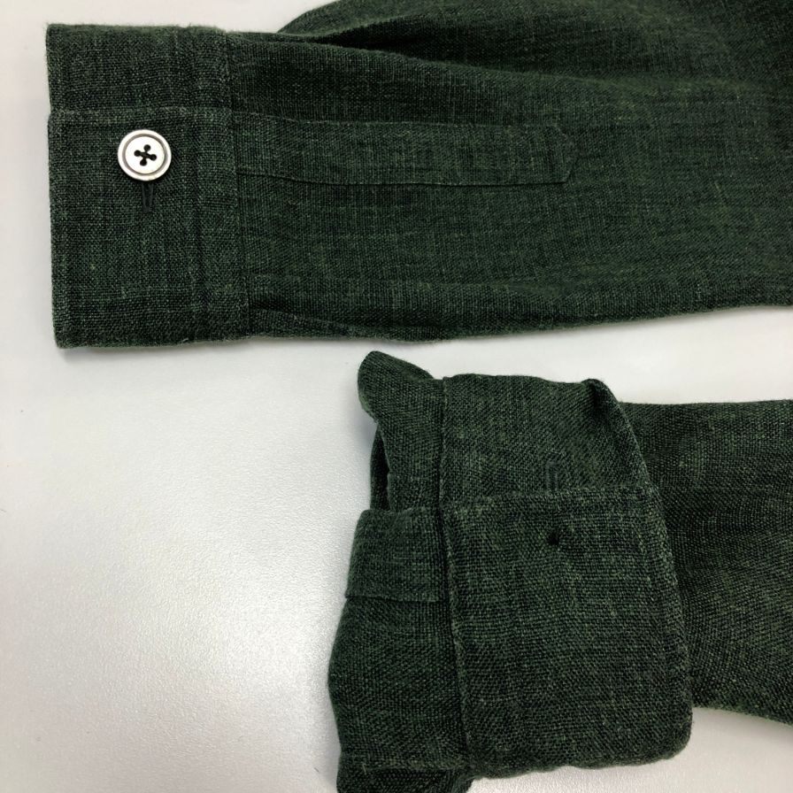 美品◆ミナミシャツ オーダー リネン シャツ ジャケット メンズ サイズ不明 グリーン MINAMI SHIRTS BESPOKE 【AFB20】
